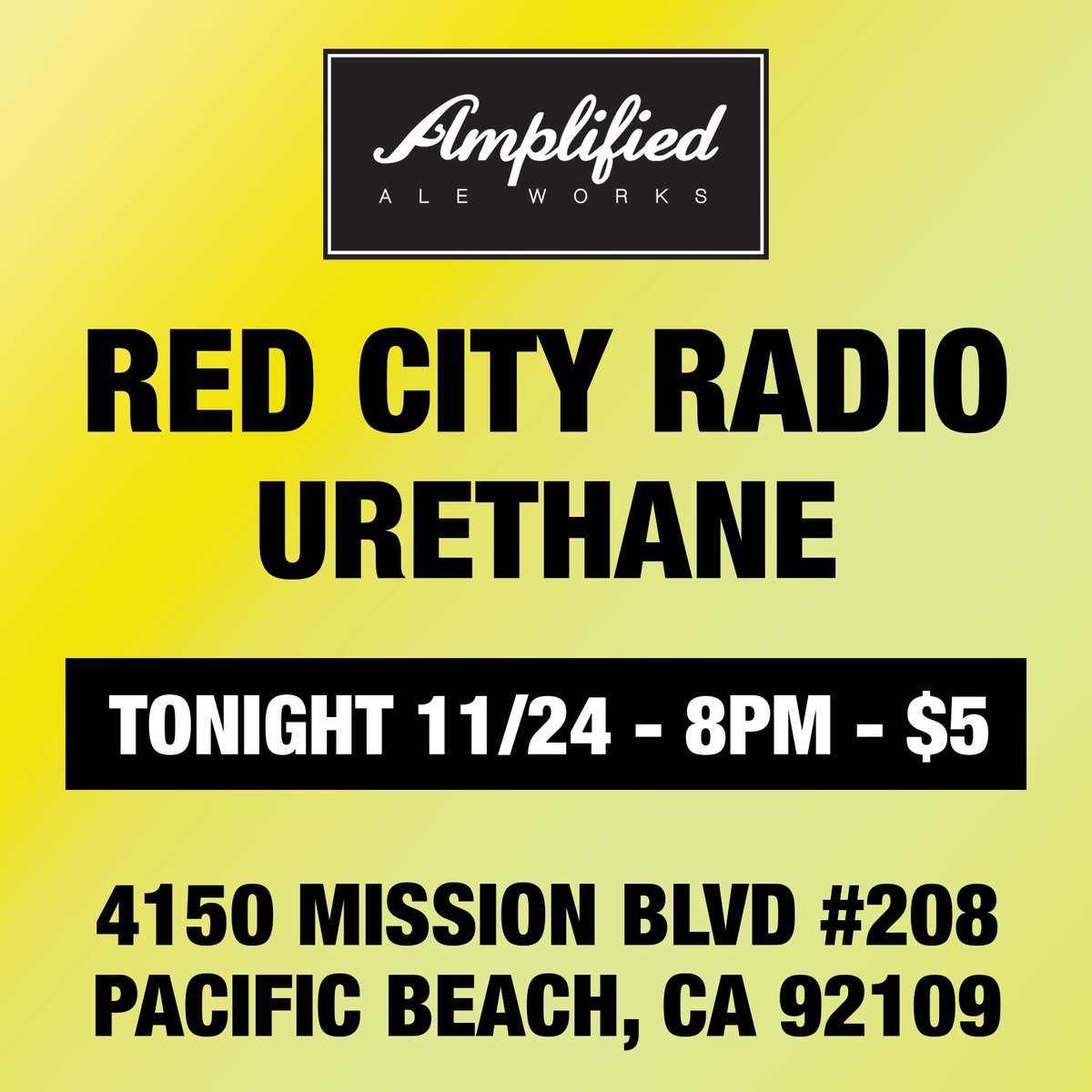 redcityradio's tweet photo. 🚨SAN DIEGO TONIGHT🚨
Red City Radio + Urethane will still be performing tonight at Amplified Ale Works Backstage in Pacific Beach. $5 cover / Doors 7PM / Bands 8pm https://t.co/SIfFyTxyrO
