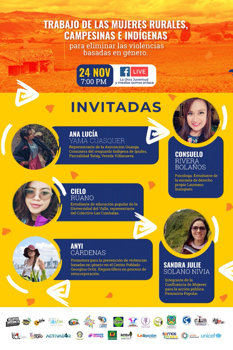 JuventudEliter's tweet photo. En el marco del día internacional de la eliminación de las violencias contra las mujeres #25N, estaremos charlando desde Somos enlace sobre el Trabajo de las mujeres rurales, campesinas e indígenas para eliminar las violencias basadas en género.
#SomosEnlace @LaOtraJuventud https://t.co/tCYoR2FgJ1
