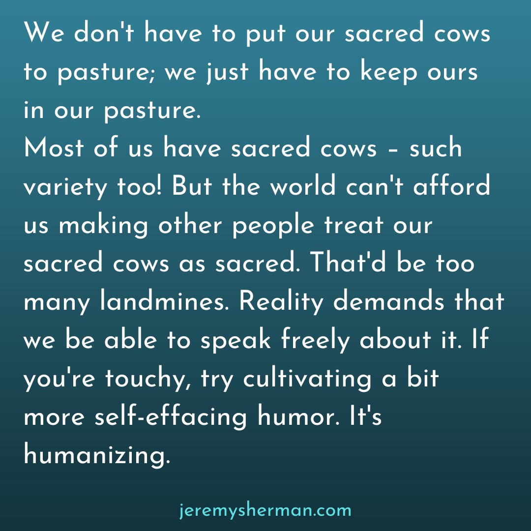 Jeremyshermn's tweet photo. We don't have to put our sacred cows to pasture;

#wisdom #wordsofwisdom #wisdomquotes #dailywisdom #wisdomoftheday #wisdomquote #soulwisdom #wisdomwords #instawisdom #pearlsofwisdom #wisdomfeed #wisdomforlife #wisdomseeker #psychology #psychologymemes #lifecoach https://t.co/ZSHeUMY4h9
