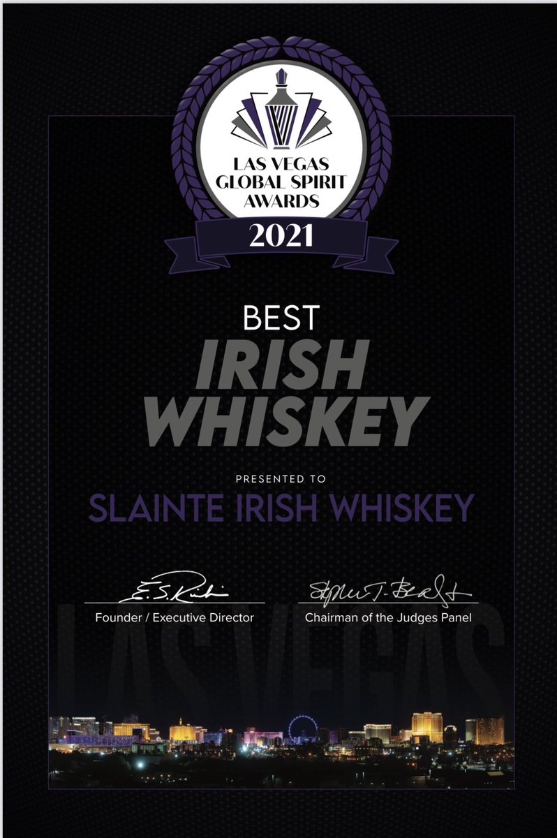 Thrilled to have won ‘Best Irish Whiskey’ at this years Las Vegas Global Spirit Awards. #slaintewhiskey #sláinte #cheers #irishwhiskey #thetoastofireland #ireland #whiskey #lasvegas #awards
