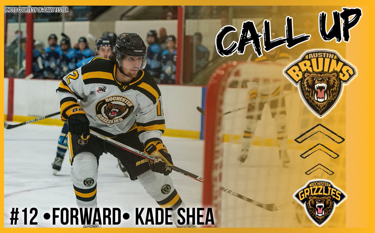 RochesterGrizz's tweet photo. 🚨CALL UP🚨 

Not one but TWO Grizzlies getting a call up to the NAHL today! This time it's Kade Shea who will be skating with @theaustinbruins this weekend!

Congrats Kade!

@NA3HL @NAHLHockey https://t.co/jYGtbc772y