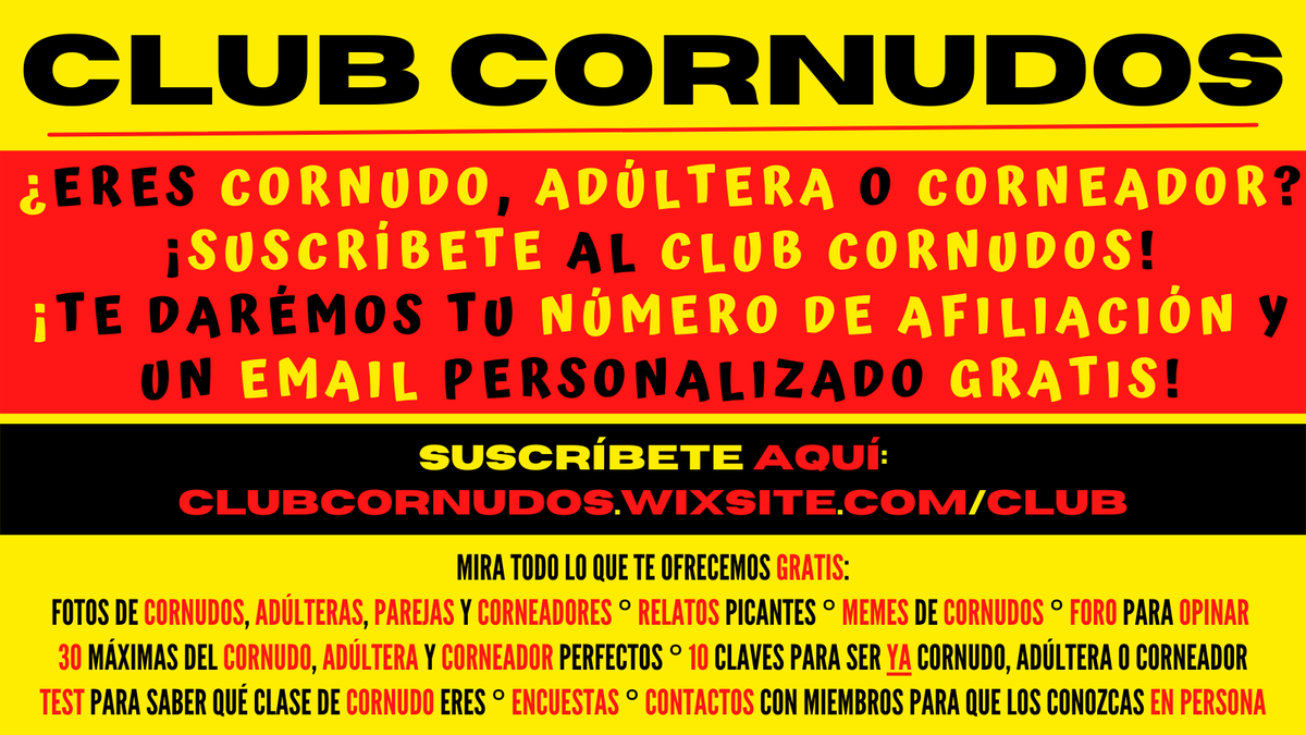 club_cornudos's tweet photo. 🦌

💥¡BIENVENIDO AL CLUB CORNUDOS!💥

¿Eres Cornudo, Adúltera o Corneador❓
🔥¡Únete a Nuestra Comunidad!🔥

Además de tu Número de Afiliación, por Suscribirte sin costo, te regalaremos:

📩¡UN EMAIL PERSONALIZADO!📩

🦌¡Haz que Nuestra Comunidad crezca como Nuestros Cuernos!🦌 https://t.co/UAbR12DNX4