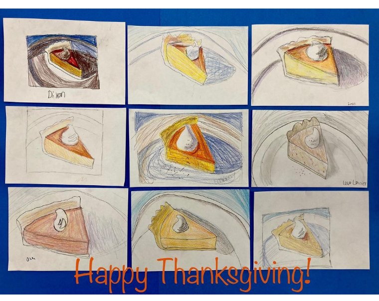 ECMSVikings's tweet photo. Happy Thanksgiving from ECMS! Enjoy your break! Art students make it look easy as pie😉 https://t.co/UMYOJLk0hQ