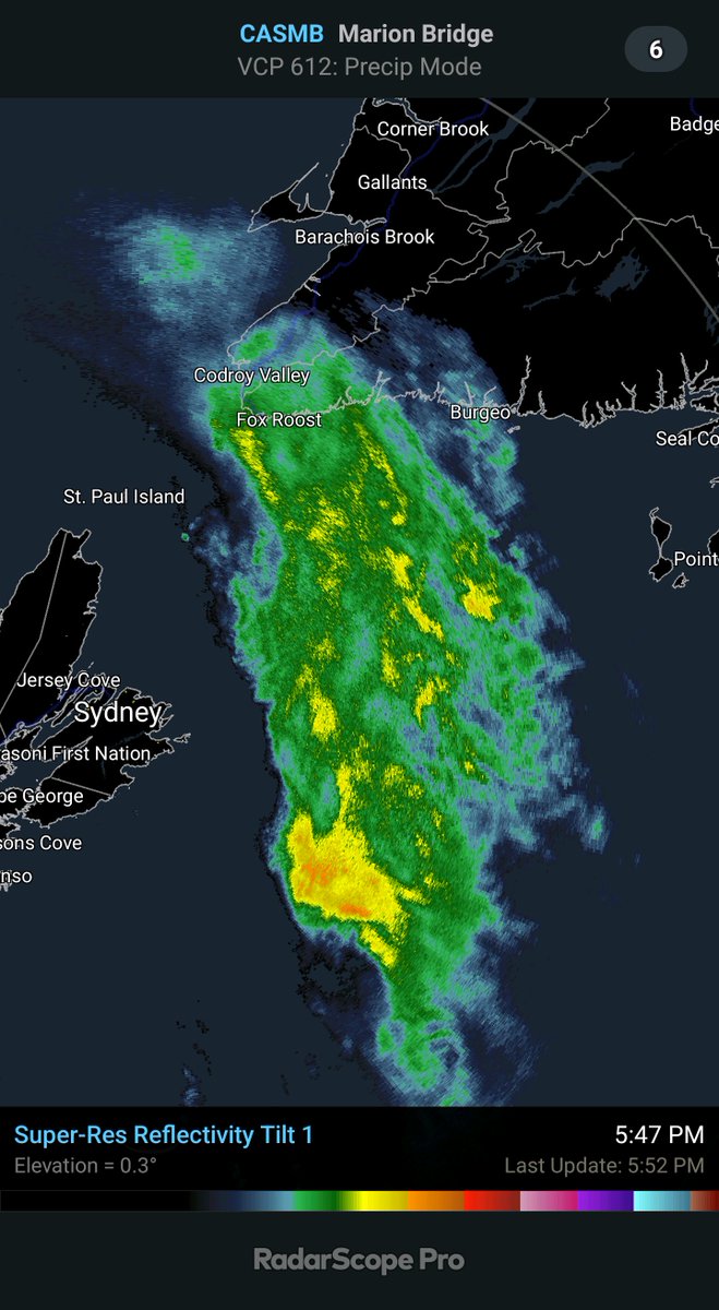 Some rainfall tallies through 5:30 pm NST in SW Newfoundland and the Labrador Straits area:

189.5 mm (Codroy North);
149.8 mm (Port aux Basques);
90.8 mm (Red Bay);
79.3 mm (L'Anse au Loup);
69.6 mm (Blanc-Sablon #YBX);
17.2 mm (Stephenville #YJT * to 2:30 pm).

#nlwx