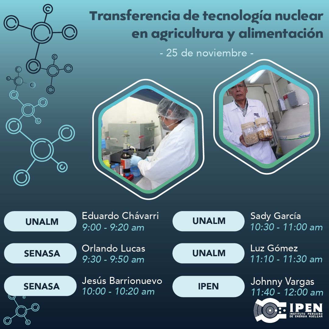 👋Mañana 25/11, continúa el Ciclo de conferencias "Transferencia de tecnología nuclear en el Perú". Esta vez el tema será Agricultura y Alimentación 🌱🥗☢️

Participa ingresando a: 👇🏼
ipen.webex.com/ipen/j.php?MTI…