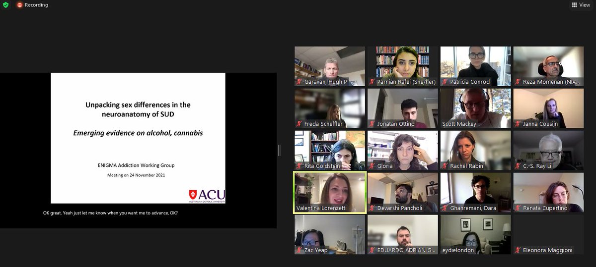 ParnianRafei's tweet image. So excited about all the fascinating projects and findings presented in the @AddictionEnigma members meeting today!
🧠Sex differences in neuroanatomy of SUD (@lorenzvnt @HBMRC_ACU), cerebellar volume &amp;amp; SUD (@egarzav), structural covariates of abstinence (@Leon_Fonville) and more!