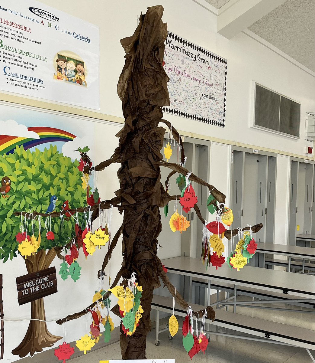 preemieparent's tweet photo. For Thanksgiving this year I created a gratitude tree from an umbrella. All the students created a leaf where they wrote what they are grateful for. So fun to see what kids wrote down. https://t.co/ApHPPMWrsu