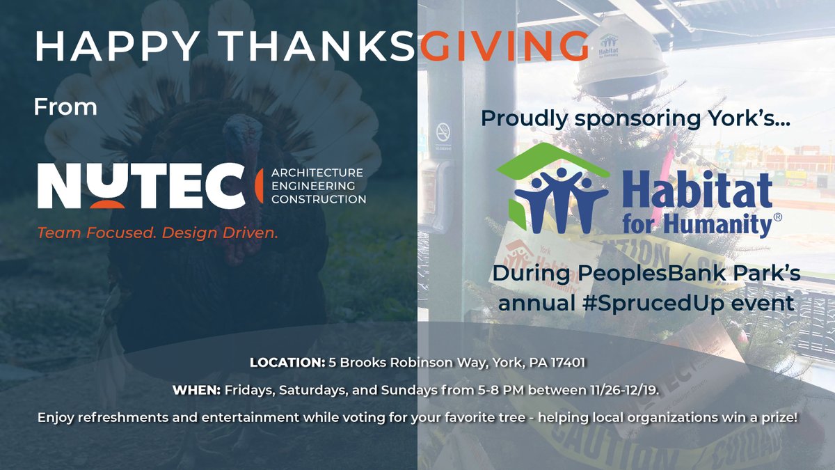 teamNUTEC's tweet photo. 🦃 Happy #Thanksgiving2021! This holiday NUTEC is proud to be sponsoring York's Habitat for Humanity during PeoplesBank Park's annual #SprucedUp event. https://t.co/PThVzAO9aN