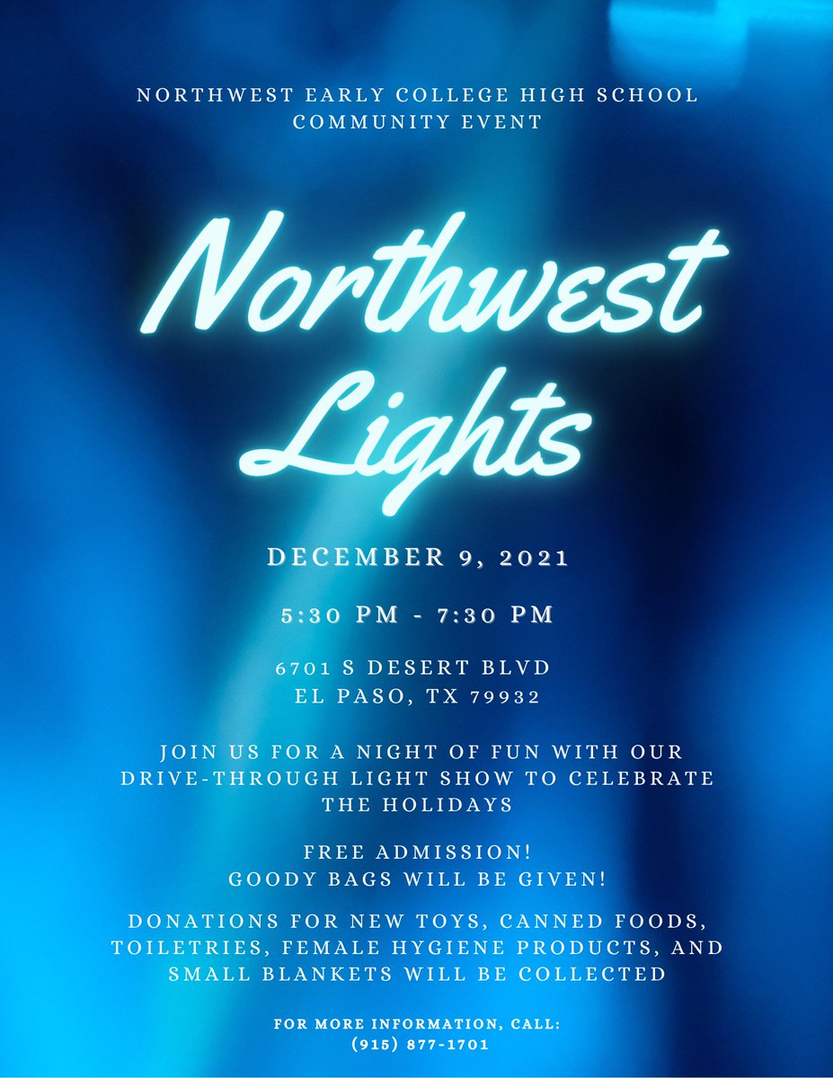 Northwest Early College High School will be holding its annual Northwest Lights drive-through show to celebrate the holidays! It will be on December 9th from 5:30 PM to 7:30 PM. Invite all your friends and family. 
<a href="/Northwestechs/">Northwest Early College</a> <a href="/Nwechs22/">NWECHS Class Of 2022</a>