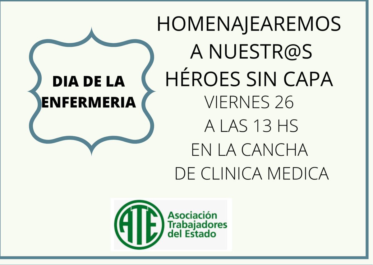 AteMoyano's tweet photo. Homenaje por el #DiaDeLaEnfermeria 
Viernes 26 de Noviembre a las 13 hs https://t.co/jFHRyXfKa5