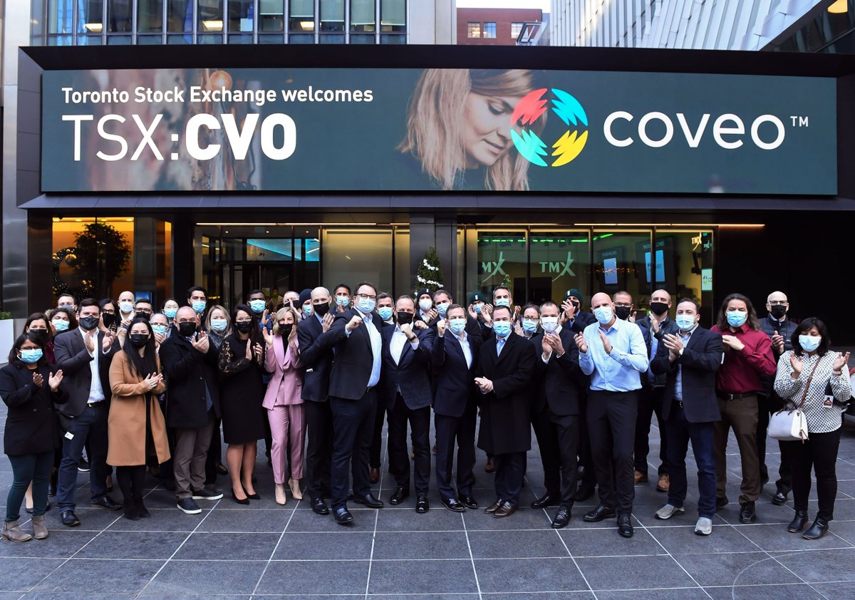 tsx_tsxv's tweet photo. Congratulations Louis Têtu and the entire @coveo team on your #TSX listing! 🎉 We were thrilled to celebrate this milestone with the $CVO team today at the TMX Market Centre.

Coveo is a market-leading AI-powered relevance platform. To learn more, visit: https://t.co/GKaX4gRis3 https://t.co/3iHDUUGrxG