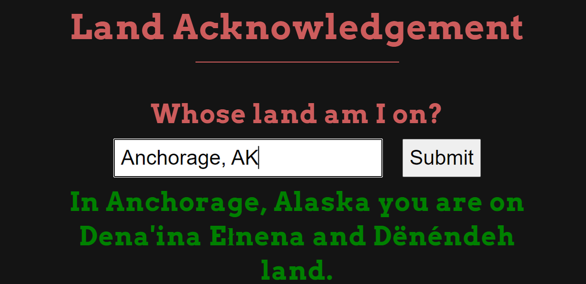 CodeForAnc's tweet image. Learn more about what land you are on at land.codeforanchorage.org or from the FB bot: messenger.com/t/LandAcknowle…. Data from @nativelandnet @codeforamerica #LandAcknowledgement