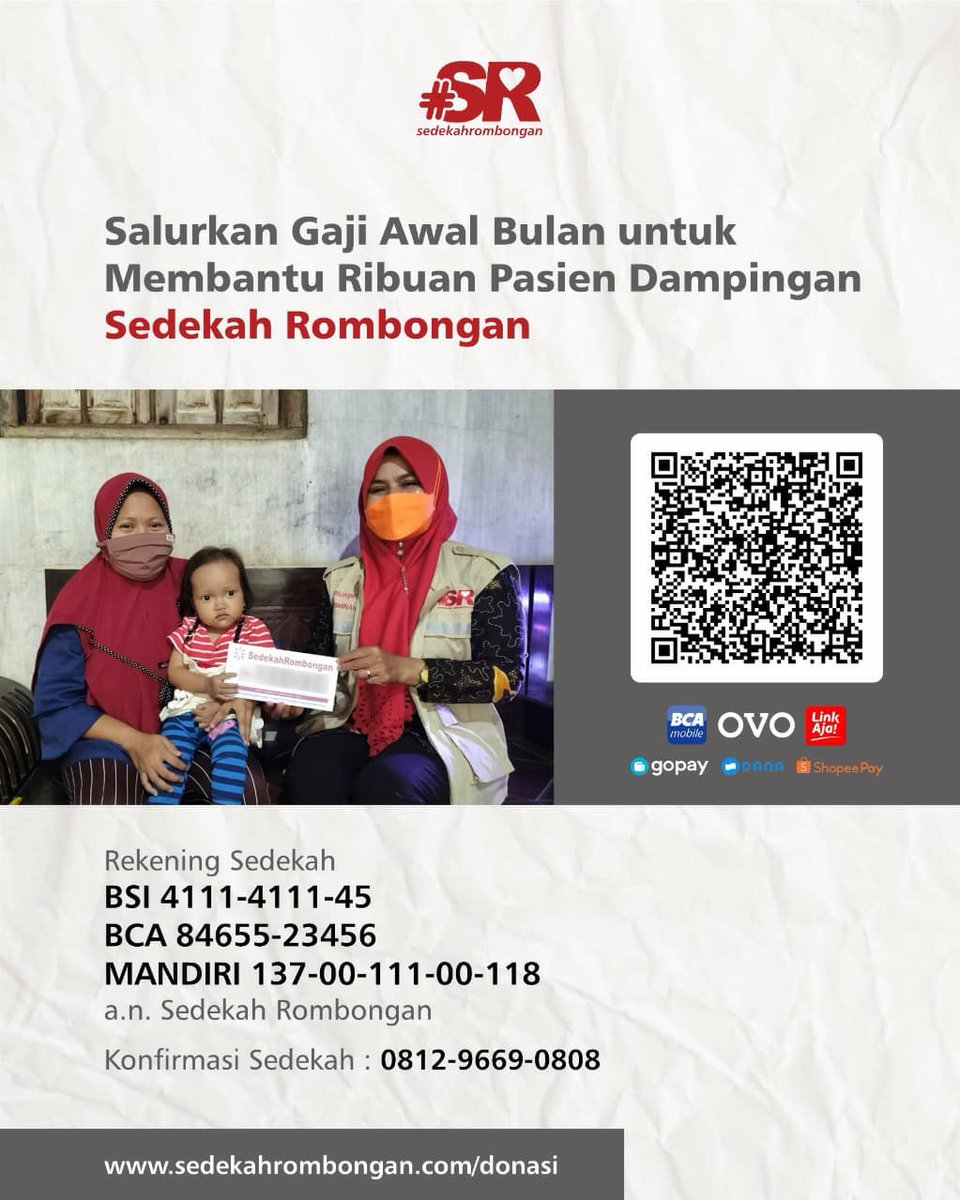 Yuk bersyukur bagi yang masih diberikan Allah kesempatan untuk dapat menikmati gaji di setiap bulan.

Bersyukur dengan berbagi kepada sesama, karena sebagian dari harta kita terdapat hak untuk orang lain.

Berbagi bisa dengan membantu ribuan pasien dampingan Sedekah Rombongan😊