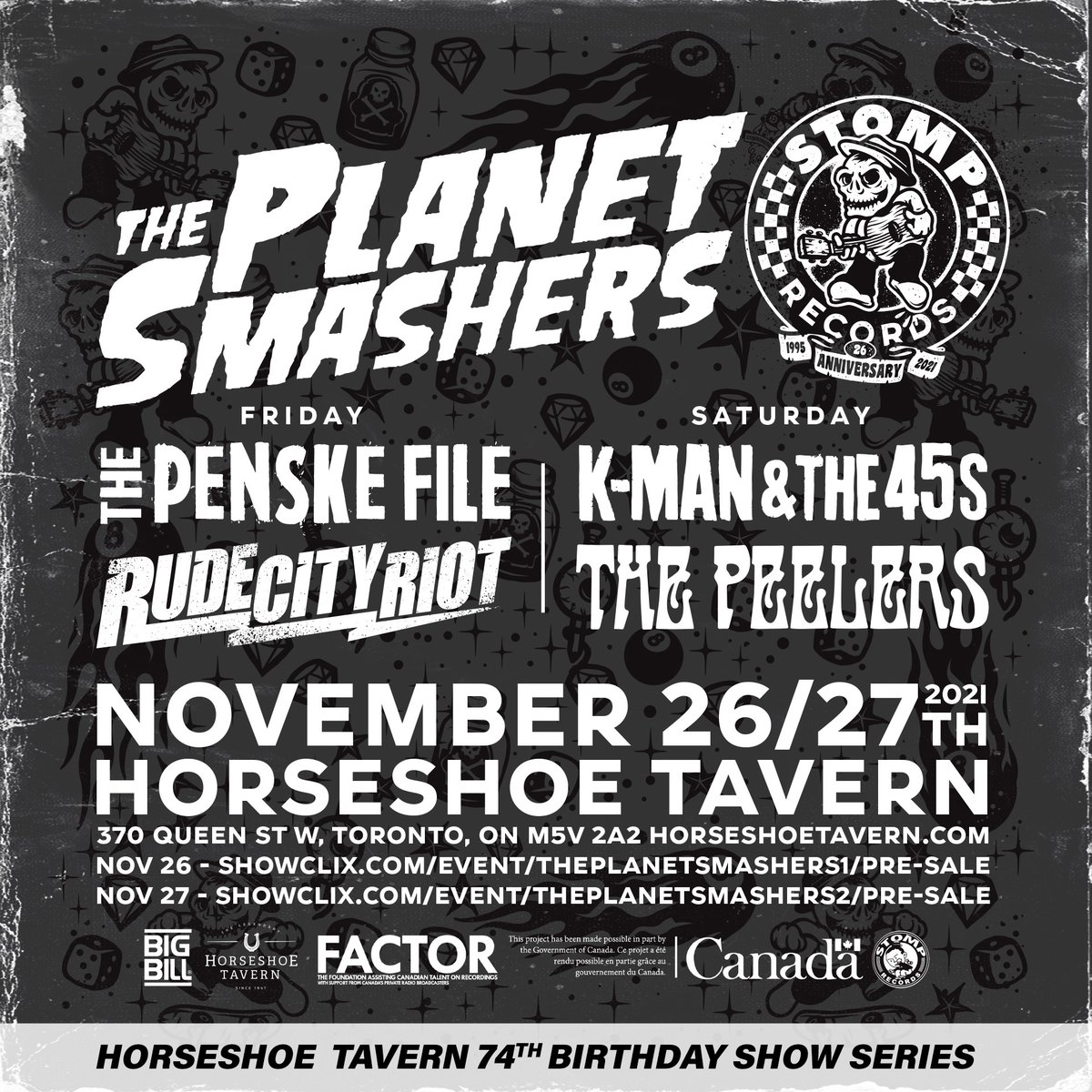The Horseshoe Tavern (@horseshoetavern) on Twitter photo Don't miss <a href="/Planet_Smashers/">The Planet Smashers</a> at the Horseshoe Tavern this weekend! They'll be here on Nov 26th & 27th to celebrate two birthdays - <a href="/StompRecords/">Stomp Records</a>' 26th and our 74th 🥳 Tickets at horseshoetavern.com Don't miss <a href="/Planet_Smashers/">The Planet Smashers</a> at the Horseshoe Tavern this weekend! They'll be here on Nov 26th & 27th to celebrate two birthdays - <a href="/StompRecords/">Stomp Records</a>' 26th and our 74th 🥳 Tickets at horseshoetavern.com