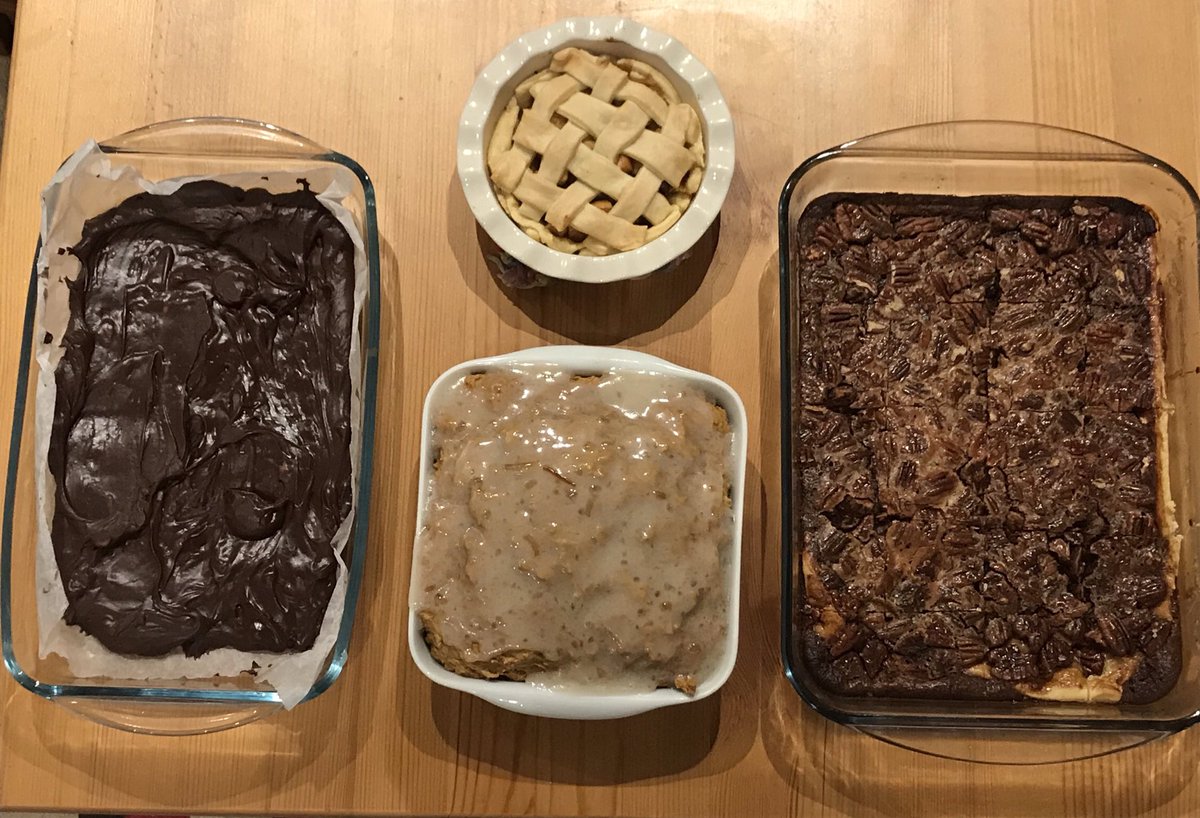 Thanksgiving baking underway! Thank you <a href="/Nigella_Lawson/">Nigella Lawson</a> for the fudge recipe, @MollieKatzen for the chocolate pecan pie squares, <a href="/LoveandLemons/">For Love & Lemons</a> for the vegan carrot cake and <a href="/simplyrecipes/">Simply Recipes</a> for the (mini) apple pie! #BritishThanksgiving #Thanksgiving
