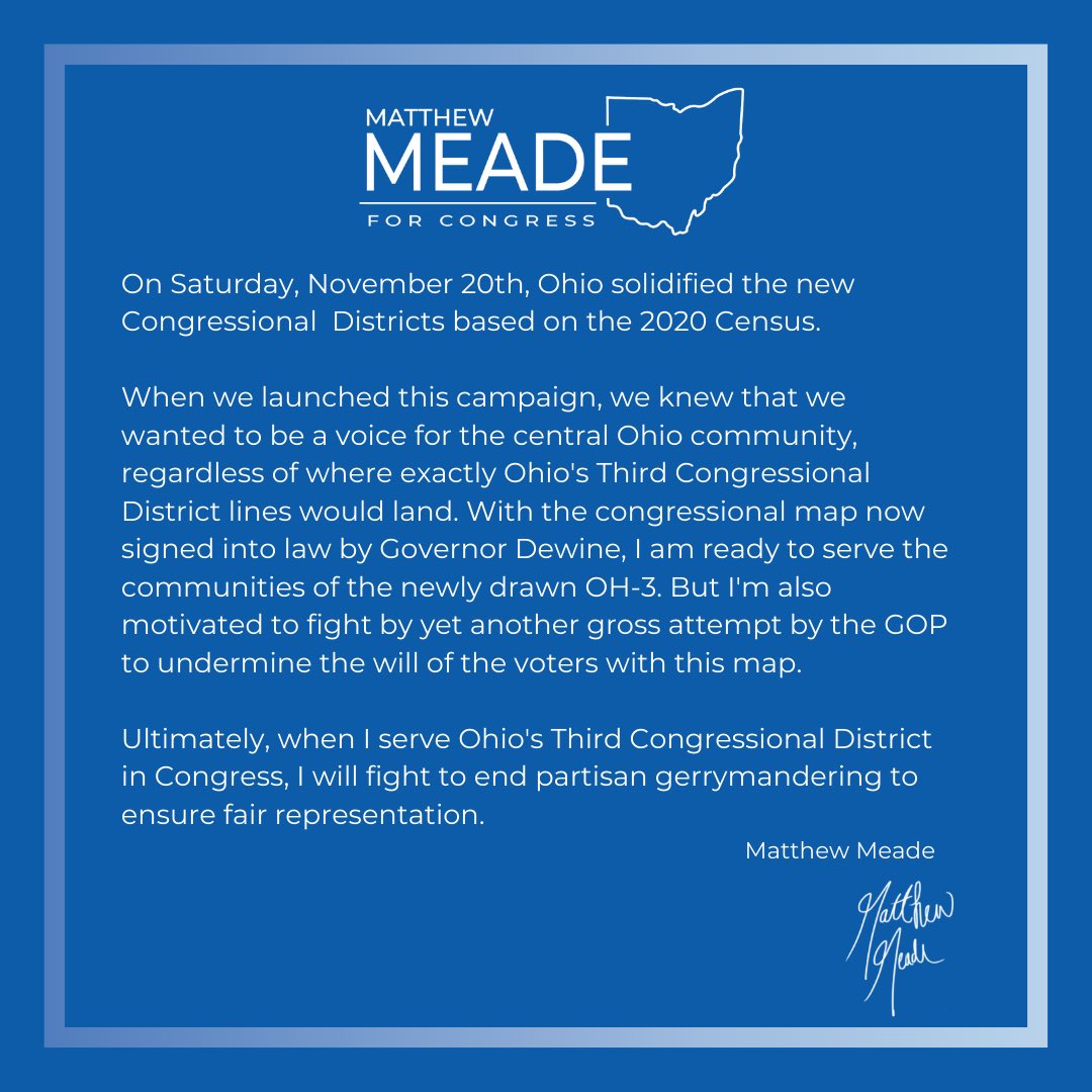My statement on the newly drawn Congressional Districts in Ohio.