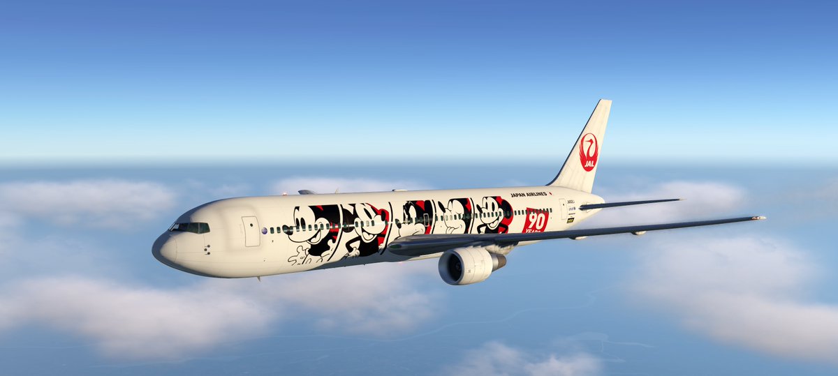 sim_brit's tweet photo. Doing a casual flight in Japan in the Boeing 767-300ER JAL Mickey Mouse livery and I figured out what I did wrong in the Condor earlier today! So far so good. 
Check out https://t.co/cRZliJmrgV for the latest stream and schedule update! #smallstreamer #twitchstreamer #flightsim https://t.co/XNvJfVa9QH