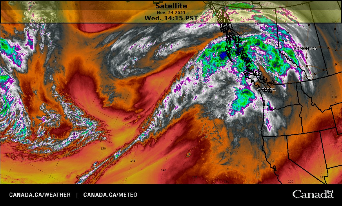 Warnings are in effect as the next storm has arrived on the north coast. In the Fraser Valley 50-70mm of rain may fall by Friday(Nov.26/21) morning. This may worsen conditions in previously affected areas.
More heavy rain this weekend.
Warnings: ow.ly/Mg3Y50GVWHC
#BCStorm