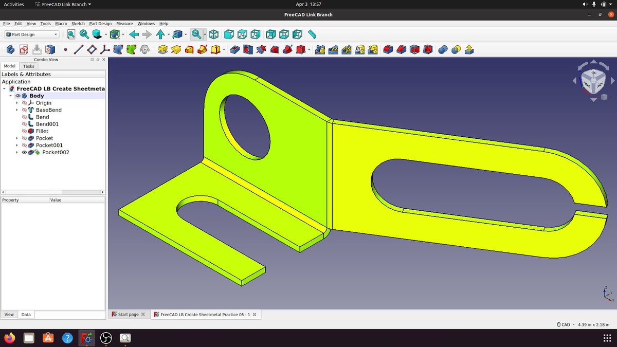 FreeCAD Link Sheet Metal Practice 05
I used Rectangle, Circle, Slot... Wall, Bend, Pocket, Flatten fold... Enjoy
youtu.be/4wrhVZitid8