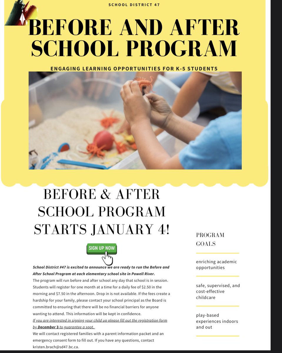 Before &amp; after school care begins in January. All info has also been sent by email.