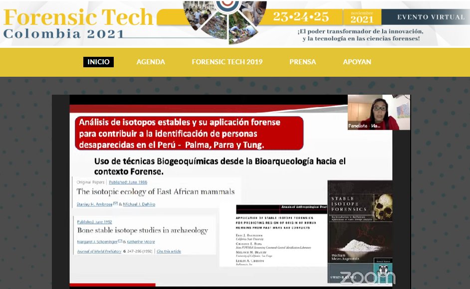 EQUITASColombia's tweet image. #FTC2021 Martha Palma; Dirección General de Búsqueda de Personas Desaparecidas de Perú nos cuenta su experiencia en el análisis de isótopos estables y su aplicación forense para contribuir en la identificación de personas desaparecidas en el Perú en Palma, Parra y Tung.