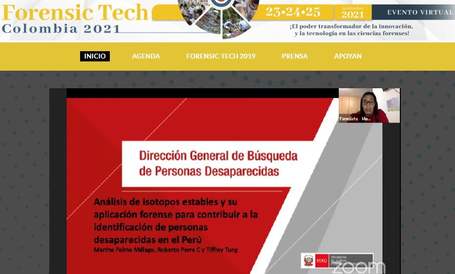 EQUITASColombia's tweet image. #FTC2021 Martha Palma; Dirección General de Búsqueda de Personas Desaparecidas de Perú nos cuenta su experiencia en el análisis de isótopos estables y su aplicación forense para contribuir en la identificación de personas desaparecidas en el Perú en Palma, Parra y Tung.