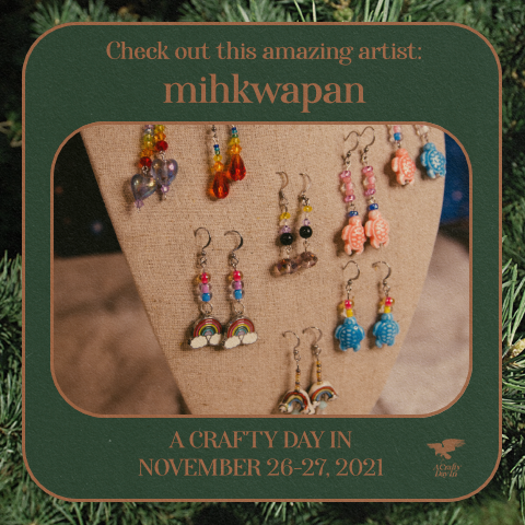 featured here. Check out her full bio at acraftydayin.com and be sure to use CRAFTY21 for savings 26-27 Nov 2021! #abalonejewelry #beadedjewelry #beadwork #twitchstreamer #twitchaffiliate #indigenous #makerssupportingmakers #makersgonnamake #beadedearrings #acraftydayin
