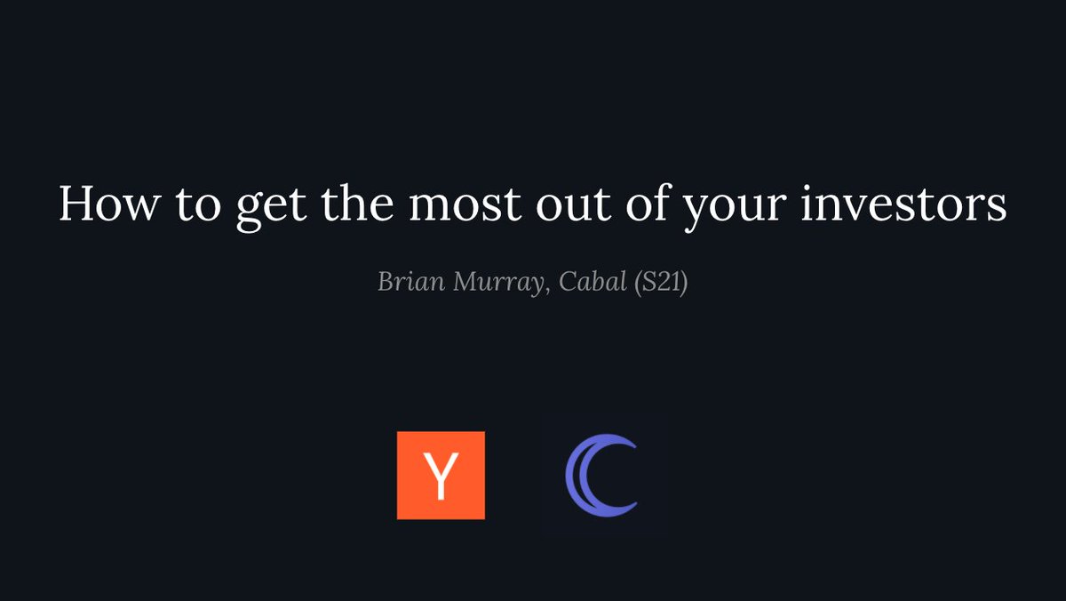 GetCabal's tweet image. Our talk from @ycombinator: 
&quot;How to get the most out of your investors&quot;

We cover:
- Investor Updates
- Delivering Asks 
- Incentive structures (VCs/angels/F&amp;amp;F) 
- Dealing with unresponsive investors

watch here 👇
youtu.be/DulRRmtXo8E
