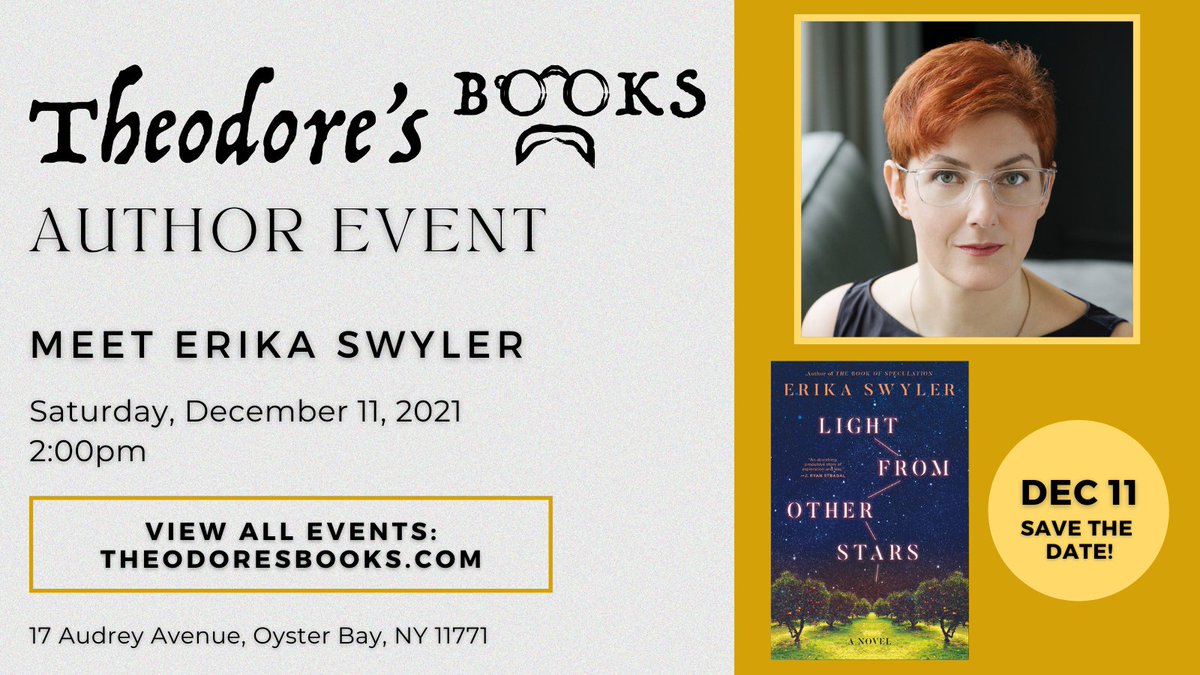 theodoresbooks's tweet photo. Meet @ErikaSwyler Tomorrow Sat Dec 11 at 2 PM @theodoresbooks #AuthorEvent! 📘✍️

She will be signing copies of her book #LightfromOtherStars purchased from @theodoresbooks.

View more information about event via https://t.co/IonTXrcwHT https://t.co/sLZwisUs7r