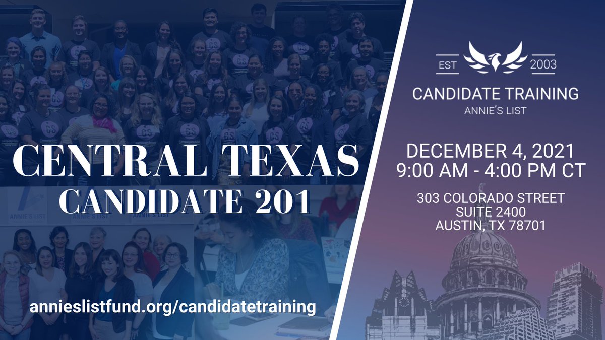 CENTRAL TX: Don't miss @annieslistfund's next candidate training on Dec. 4th!

Get details and sign up to join at: secure.actblue.com/donate/central…