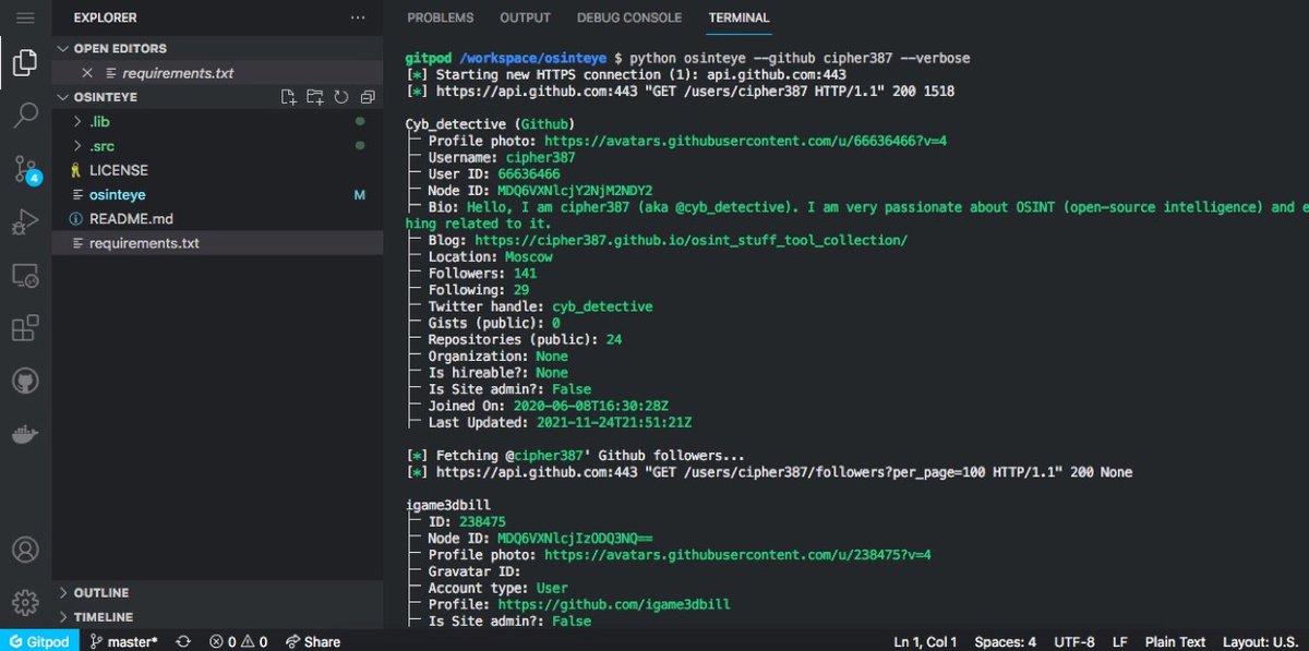 Osinteye getting detailed information about instagram github or 