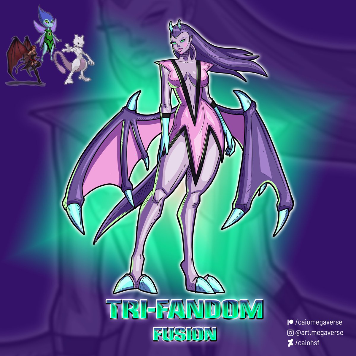CaioMegaverse's tweet photo. Tri-FandomFusion = Ben 10 + Dungeons and Dragons + Pokemon. This time, I merged Pesky Dust, Mewtwo and a Succubus. #ben10 #dnd #pokemon #fakemon #commissions #trifusion #fusion #hexafusion #artmegaverse https://t.co/L9SEObXOUT