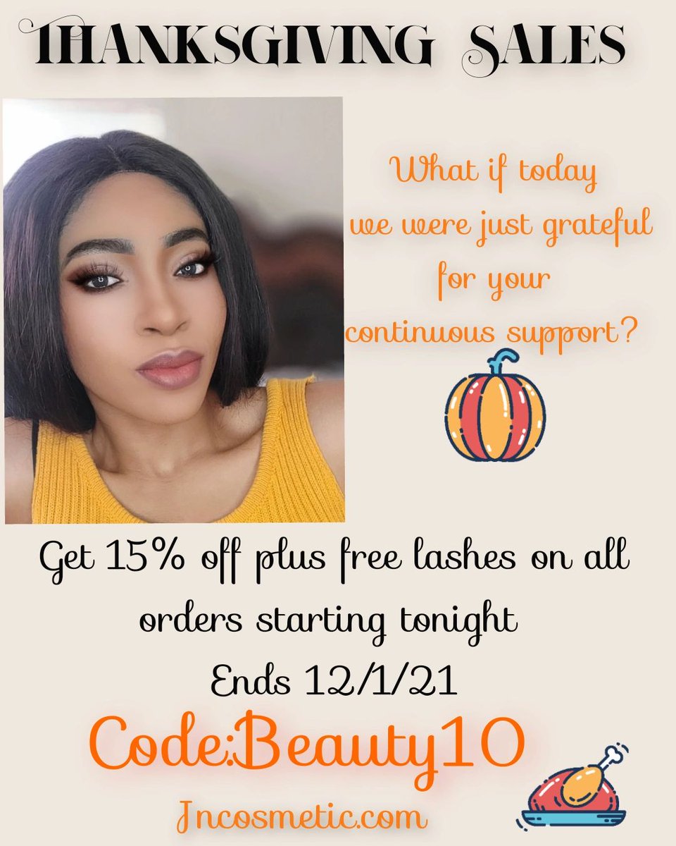 JN_Cosmetic's tweet photo. We are Thankful for you !!
Take 15% off all orders plus free lashes 
.
#jncosmetics 
#thankful
#makeupproducts 
#blackowned
#blackownedbusiness
#womanownedbusiness
#thanksgiving
#sales
#supportsmallbusinesss https://t.co/5GEOpeyXPa