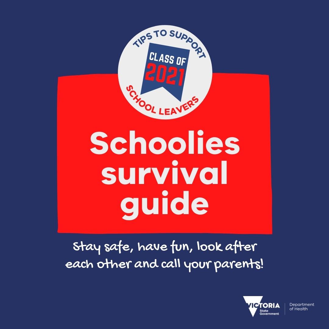VicGovDH's tweet photo. Do you have a school leaver in your family heading to #Schoolies? Itโs a fun way to celebrate the end of their school education. With a few plans in place, they can enjoy themselves and stay safe too.
More info: https://t.co/YGqGUjxuxY
#SchooliesWeek #Schoolies2021 https://t.co/TlnYZb2IfX
