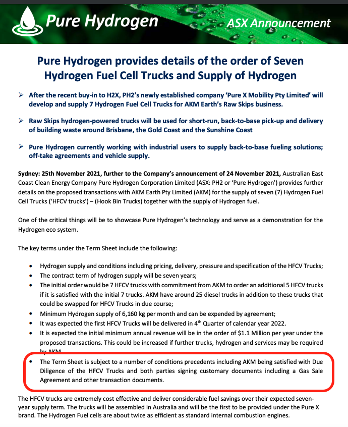 fulovitboss's tweet photo. $PH2 💧 #PH2
24/11 - Announce 'Term Sheet Signed' truck supply deal with no details whatsoever. Pump share price for more option selling.
25/11 - Drop specific term sheet details with the 'subject to' disclaimer. #PureFluff https://t.co/SUn5iZhK0V