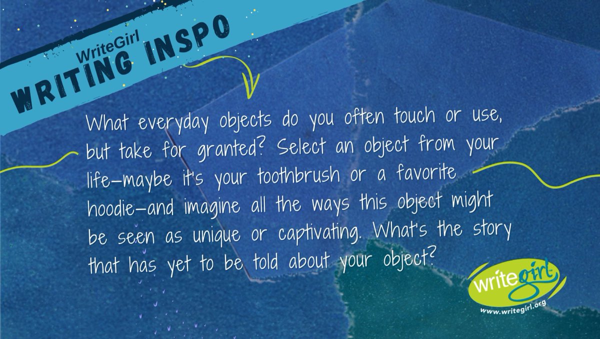 WriteGirlLA's tweet photo. Feeling creatively stuck? This #WritingWisdomWednesday, try out this fun experiment from our anthology “Sound Generation”: choose an everyday object and write a story around it. What does its voice sound like? Be creative and get the juices flowing! #amwriting #WednesdayWisdom https://t.co/7vml4d3d5F