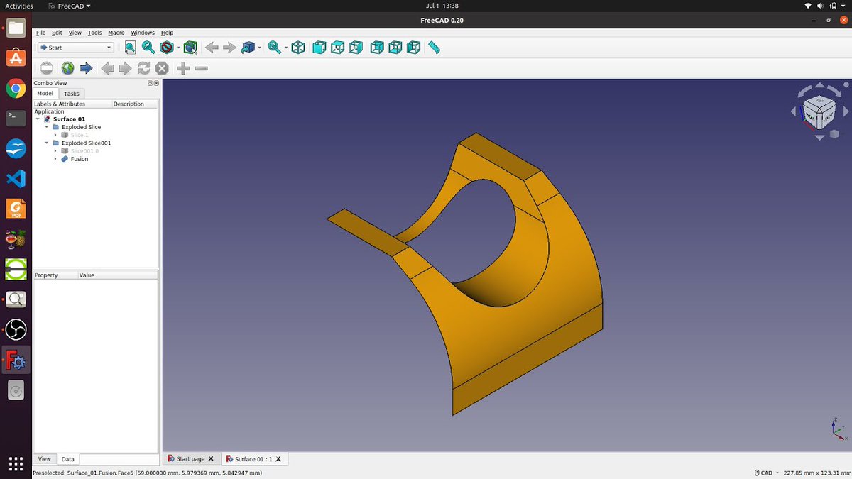 FreeCAD 0.20 | Create Surface Practice 01 | Beginner
I used Line, Arcus... Part Extrude, Boolean Cut &amp; Slice
youtu.be/GrTg1ljLpjA