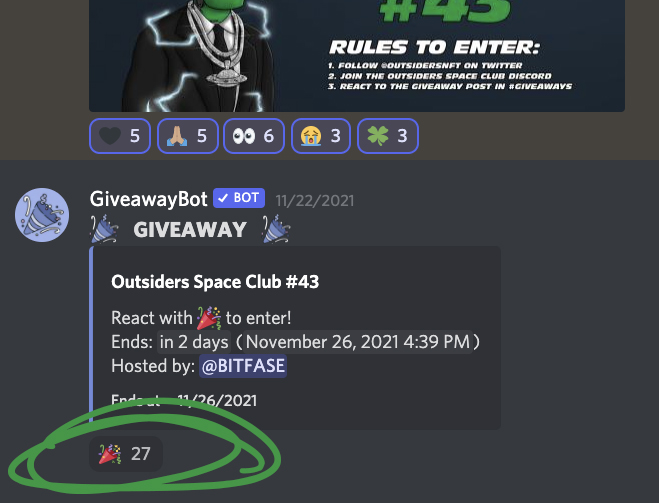 OutsidersNFT's tweet photo. Make sure you react to the GiveawayBot in #giveaway channel. This will add your name to the list and winner will be randomly selected Friday! https://t.co/ZI86iePtGp