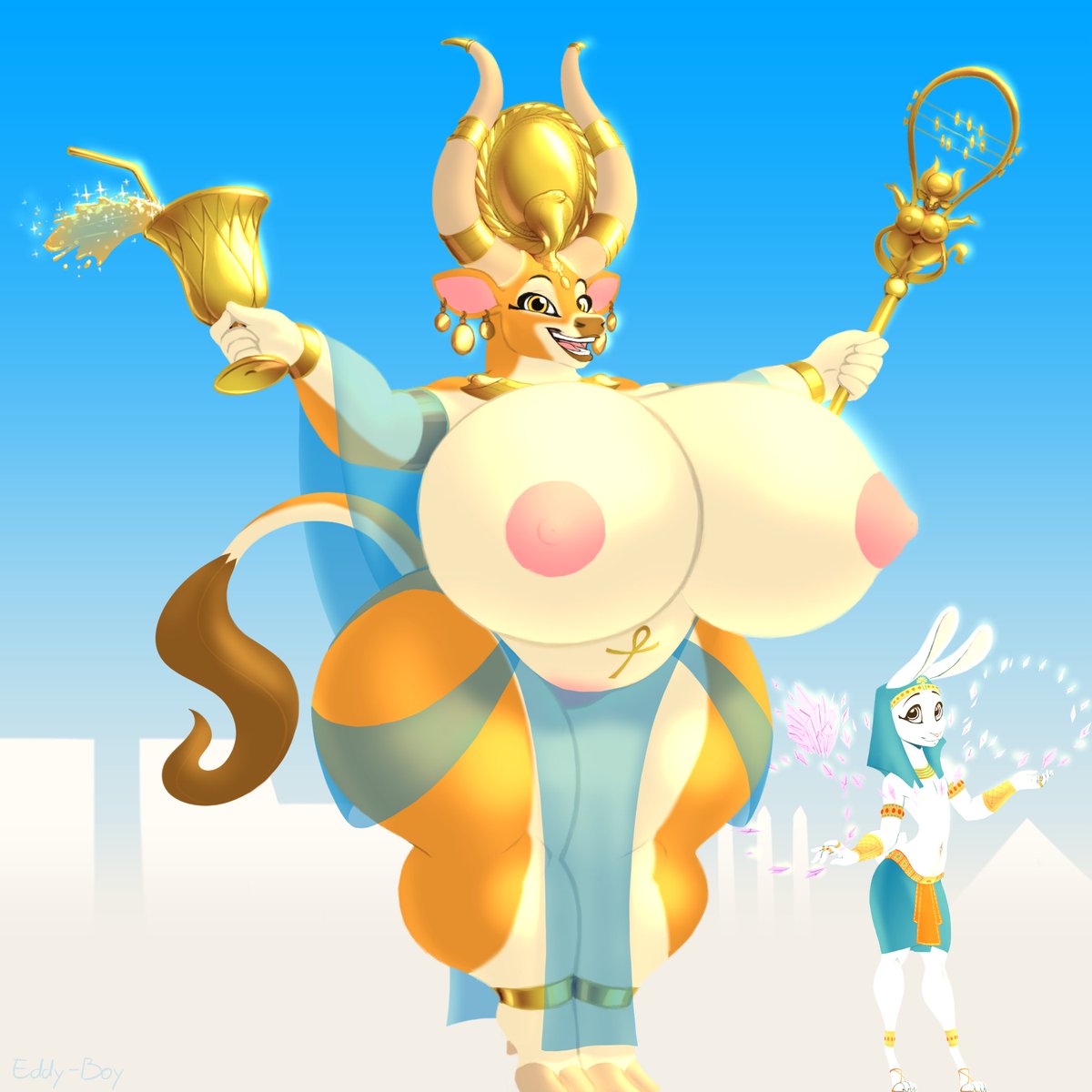 Eddy-Boy🌭 (Comms Open) (@lewdboyeddy) on Twitter photo Hathoret high priestess of Archidon (not Egypt) from <a href="/Tyranozilla/">Tyco Terasaur</a>'s Pathfinder campaign we recently finished. You can see my sorcerer bunny for size reference, he's 4ft tall without ears.
She's the embodiment of womanhood, fertility, good and brewing. Hathoret high priestess of Archidon (not Egypt) from <a href="/Tyranozilla/">Tyco Terasaur</a>'s Pathfinder campaign we recently finished. You can see my sorcerer bunny for size reference, he's 4ft tall without ears.
She's the embodiment of womanhood, fertility, good and brewing.
