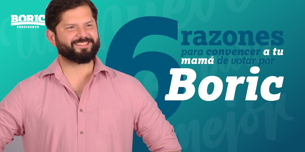 GabrielBoric's tweet photo. ¿Cómo podemos convencer a otras generaciones de los beneficios que tendría para ellos nuestro próximo gobierno? ¡Te damos seis nuevas razones para que llegues y le expliques a tu mamá, a tu tío, abuelitos o vecinos que aún están indecisos en su votación! https://t.co/ZdnWPB8pRQ