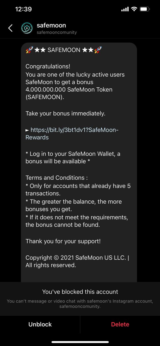 flyer7seven's tweet photo. Watch out for this scam on instagram @safemoon #SAFEMOON https://t.co/69tb7OsvnI