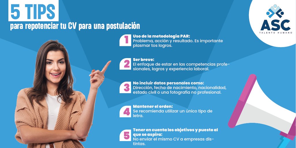 GRUPOASC_PERU's tweet photo. 📌5 Tips para repotenciar tu CV para una postulación.📑🤓
#TipLaboral #Empleabilidad #CV #TipASC https://t.co/OsqCj3xKNI