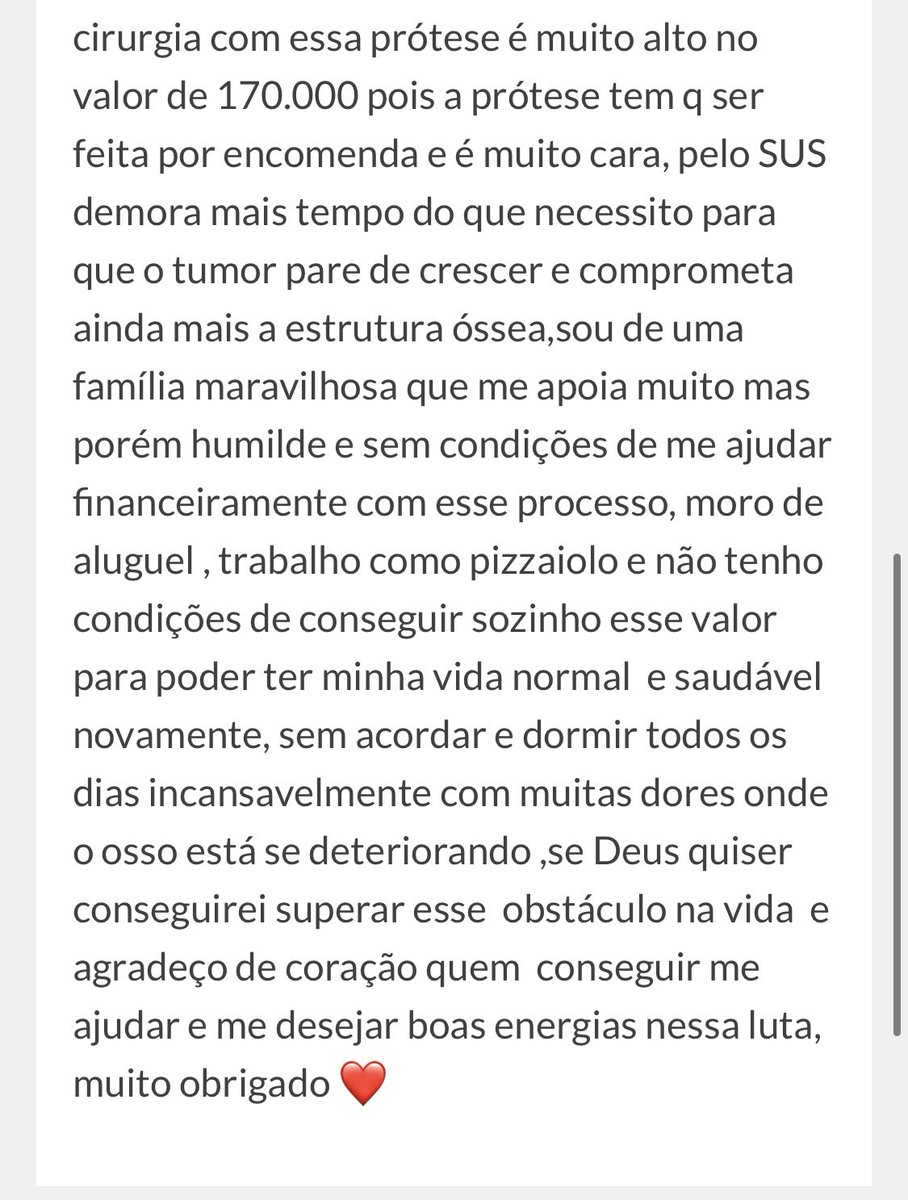 anablonkovski's tweet photo. ⚠️⚠️PAPO SÉRIO!
Meu primo descobriu um tumor na
mandíbula e precisará passar por cirurgia.
Mas além da cirurgia, ele também precisa
de uma prótese personalizada que tem um
custo bem alto
Para ajudá-lo com todas as despesas foi
criado uma vakinha.
TODA ajuda é bem vinda! https://t.co/meYqnPn1O4