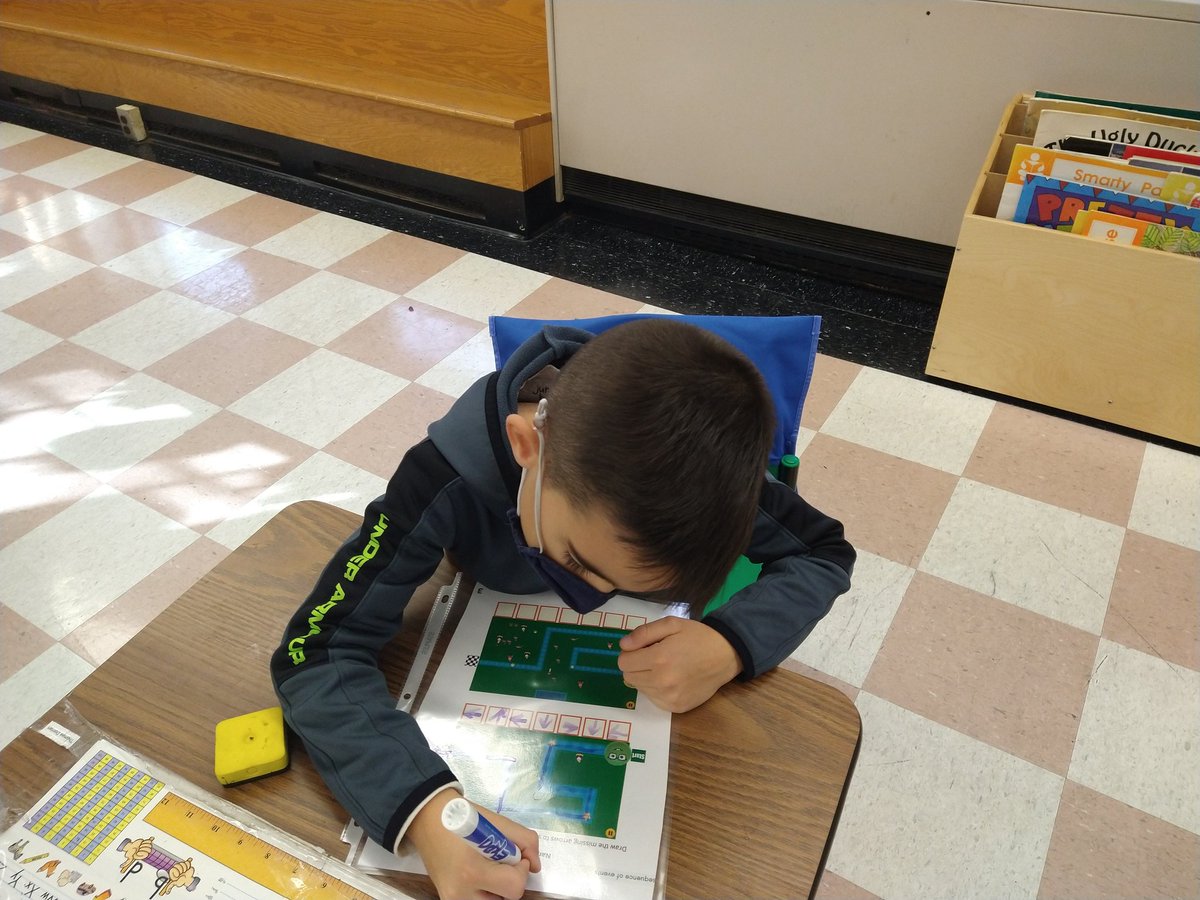 NSComputerTech's tweet image. @NSComputerTech 1st graders started our CS unit as programmers using @kodable worksheets. First you write your code, then test it out. @NorthSideEW @EWSDTech