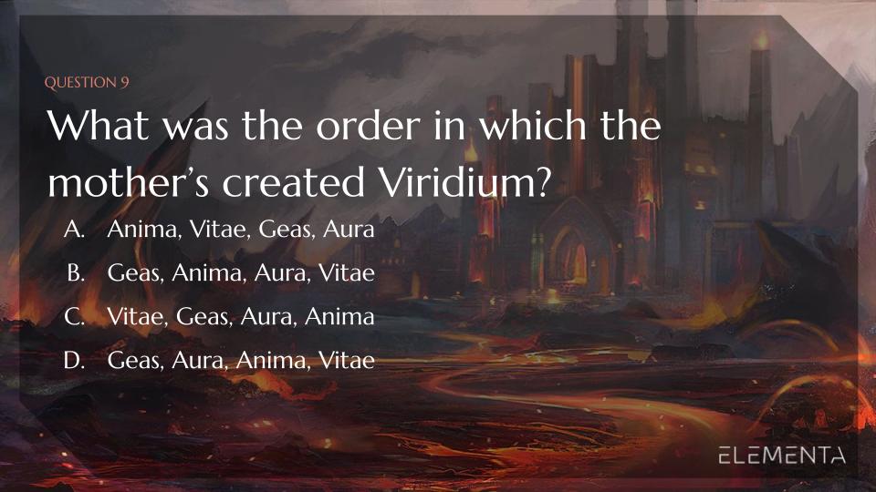 Our Fantasy World in which your #NFT Characters live is called Viridium - it was created by the Four Mothers, whom gave the four Primal Elements to us. They each tried to create the world we live in, but in which order did they try?

#nfts #nftcollectors #nftgame #NFTcollection