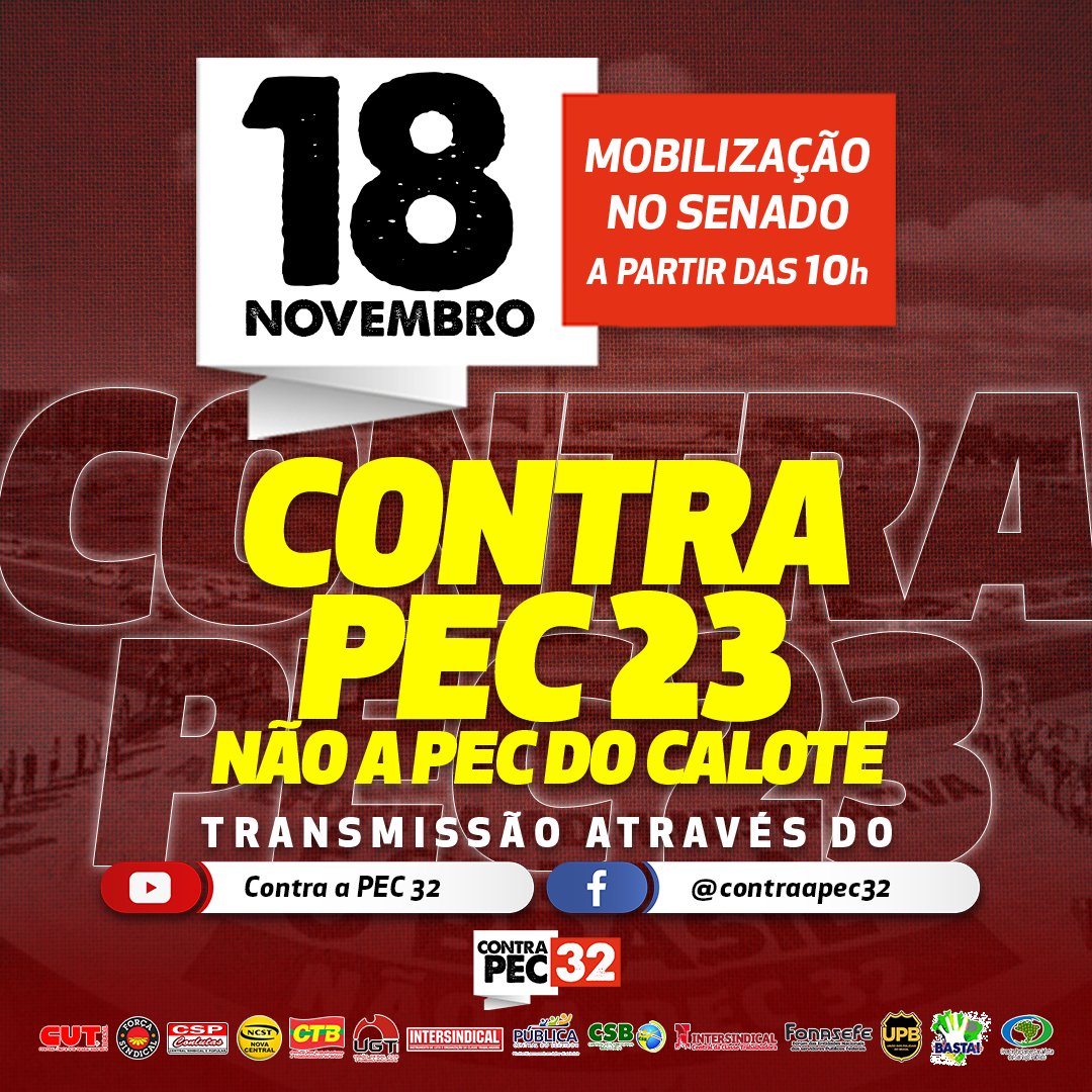 contraapec32's tweet photo. A luta segue forte em Brasília!

Amanhã, o movimento “contra a PEC 32” estará em mobilização no Senado Federal contra a “PEC do calote” – PEC 23!

Acompanhe a transmissão do ato ao vivo, através do Youtube ou Facebook da campanha Contra PEC 32.

Youtube
https://t.co/DppyMf9RVJ https://t.co/EV9bspL8PT