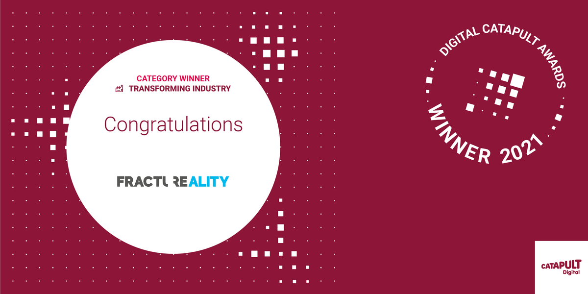DigiCatapult's tweet photo. 🎉Congratulations @FractureXR the ‘Transforming Industry’ #DigiCatAward winner. Their solutions leverage VR &amp; AR technology allowing users to browse, manipulate &amp; discuss 3D data, fostering immersive collaborations through mixed reality.

Find out more 👉https://t.co/RJU8iXQbPv https://t.co/9RNCaWq06j