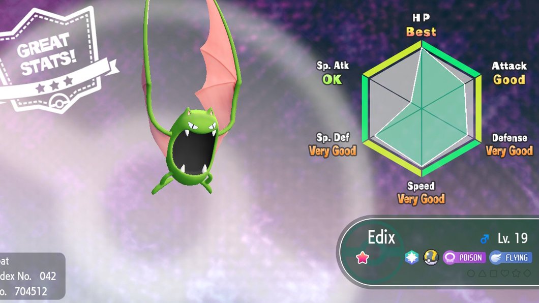 NightyGen's tweet photo. First I went for Onix since it has been postponed many times, but during hunt I stumbled upon Shiny Golbat. At that point it's been 2 days of the same combo so I caught it to break it (and be able to turn off the game - hate wasting combos).

#shiny #shinypokemon #letsgoeevee https://t.co/h7thW1PhM9