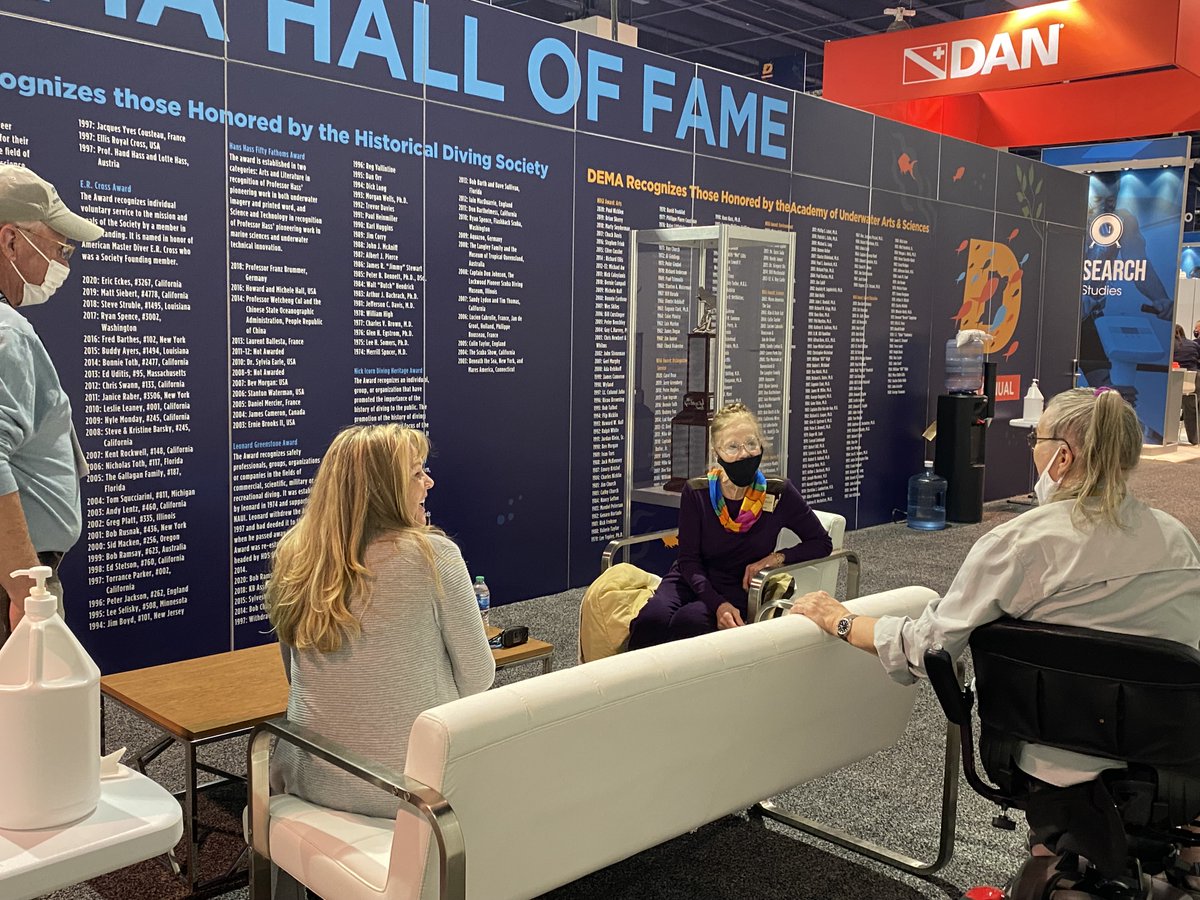 DEMA_Show's tweet photo. No #DEMAShow experience is complete without a visit with American pioneer scuba diver, underwater photographer, and actress Zale Parry. Stop by the DEMA Hall of Fame (behind DEMA Central, #746) for a tribute to our industry leaders & to say hello to Zale. #DEMAShow2021 #DEMA2021 https://t.co/1o7jxzIPWr