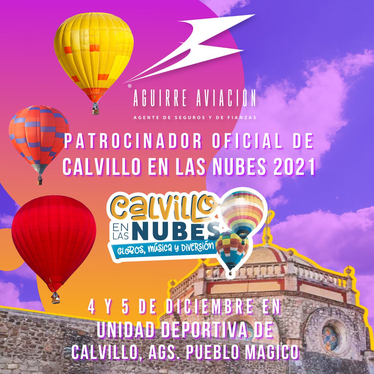 AguirreAviacion's tweet photo. Un evento nunca antes visto en el municipio de Calvillo, Ags. Por eso estamos muy contentos de poder ser parte de el.🎈☁️🤩
¡Acompañanos a vivirlo! Este 4 y 5 de Diciembre en la Unidad Deportiva de este Municipio.
@GMXSeguros
#CalvilloEnLasNubes #Calvillo #Aguascalientes https://t.co/FT5neBrRGm